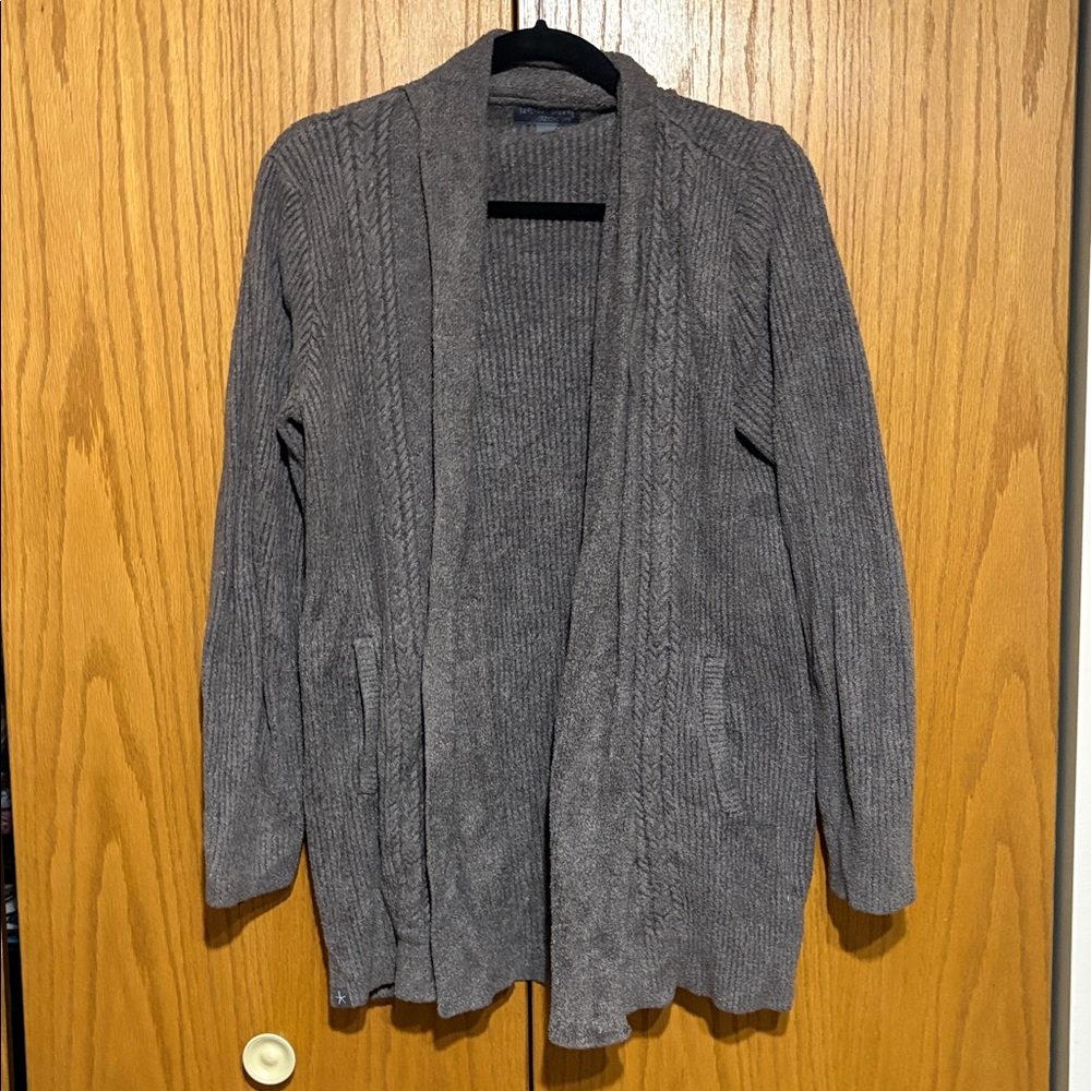 Barefoot Dreams women’s M cabin cable cardigan cozychic lite carbon‎ grey